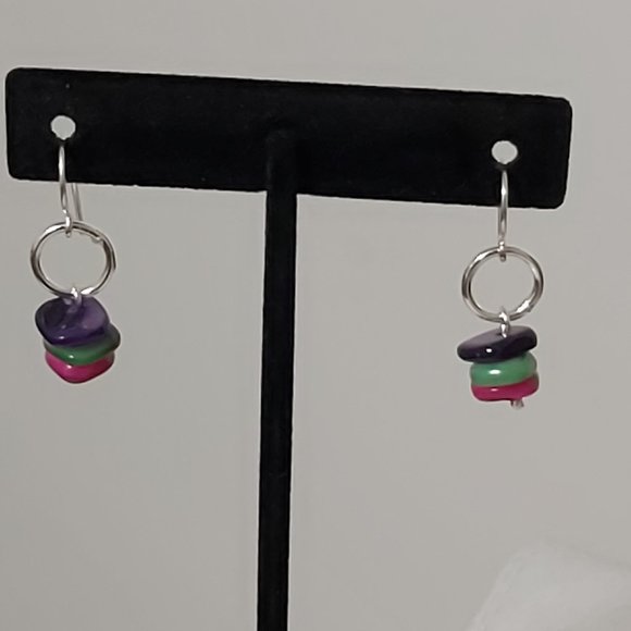🇨🇦 2 For $25 Artisan #2 Layered Multi coloured beads sterling silver earrings - Picture 1 of 4